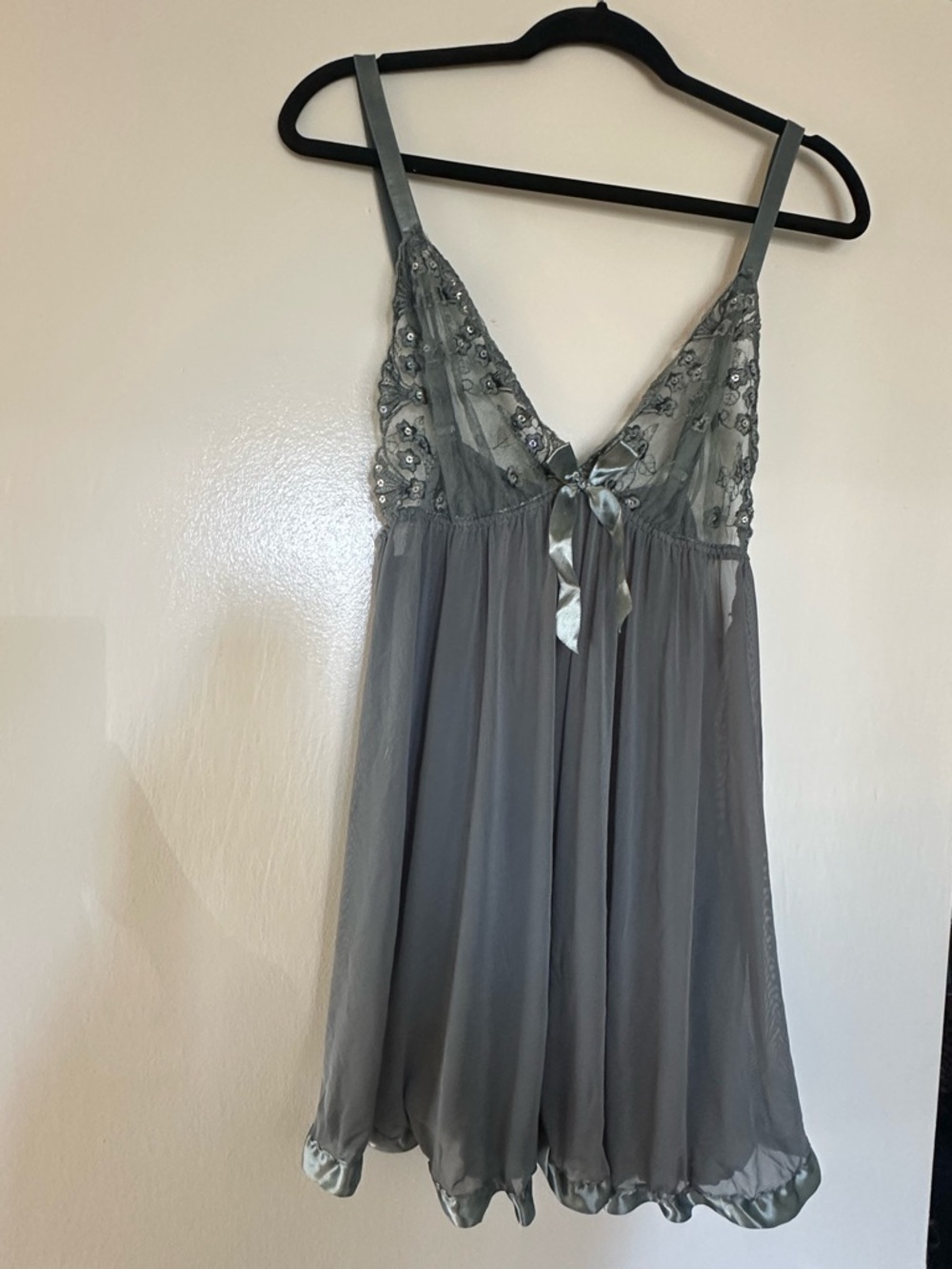 Vintage Victoria's Secret Sheer Lace Babydoll Nightdress in Slate Gray NWOT M/L - Picture 4 of 8